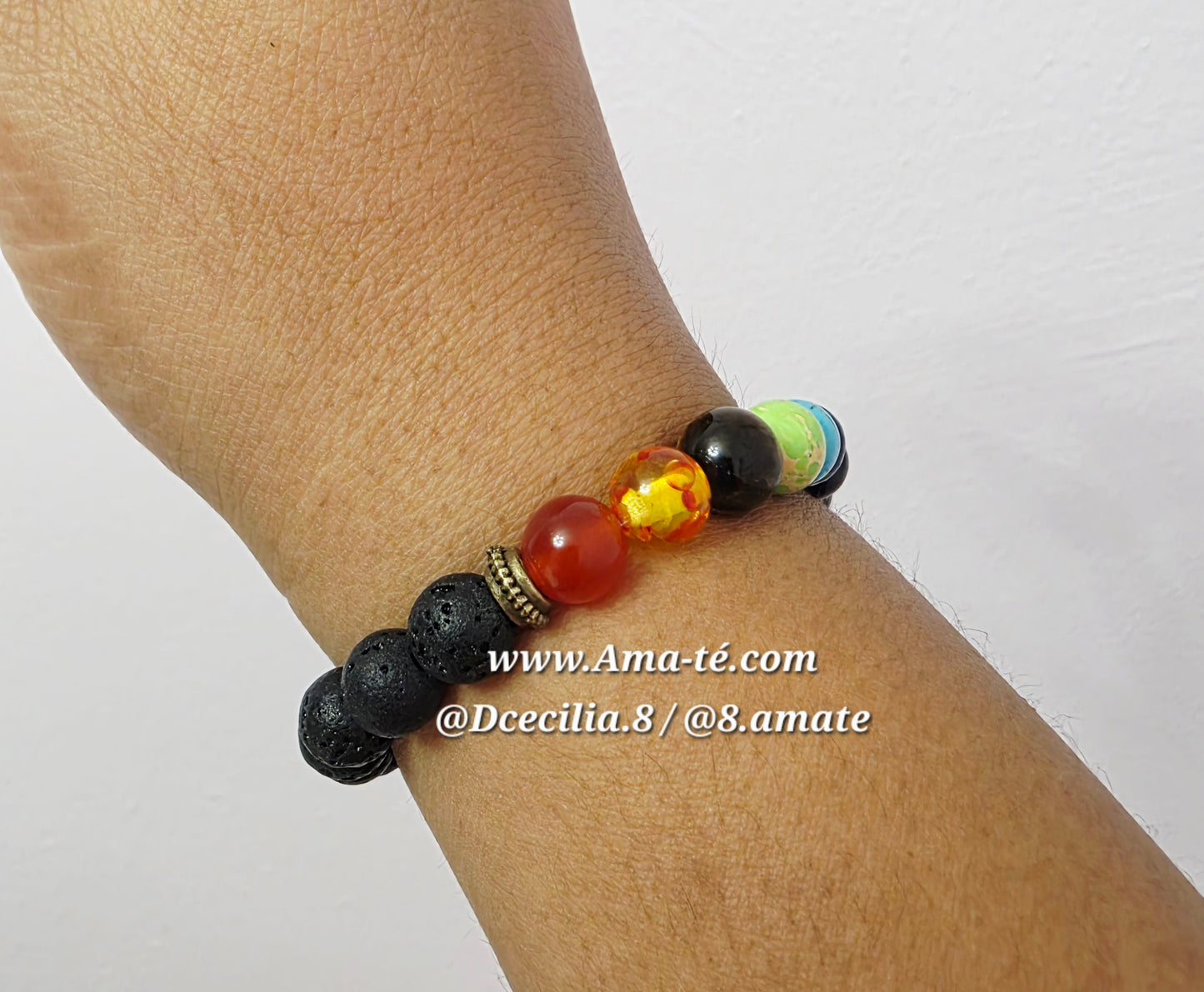 Pulcera Piedra Volcanoca y 7 Chakras | Lava Rock 7 Chakras Bracelet