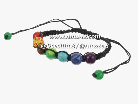 Pulcera 7 Chakras De Cuerda Negra