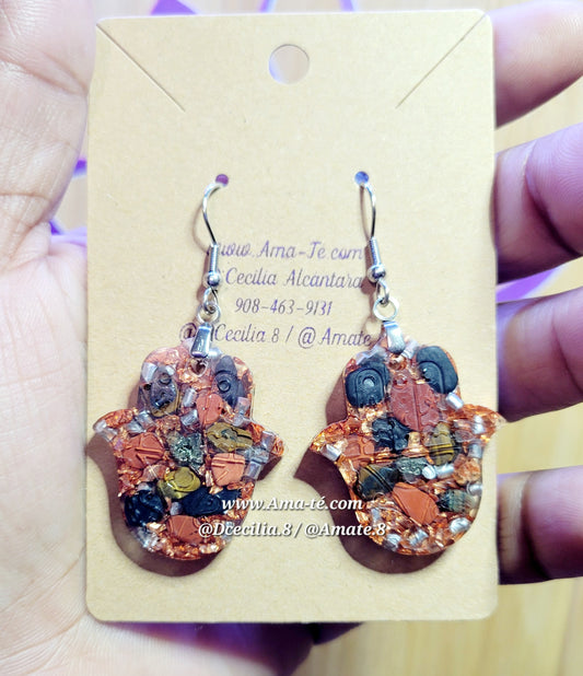Arestes Orgonita Manito De Fatima | Hamsa Hand Orgonite Earrings