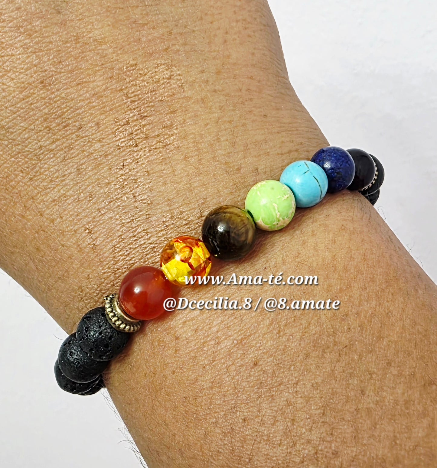 Pulcera Piedra Volcanoca y 7 Chakras | Lava Rock 7 Chakras Bracelet