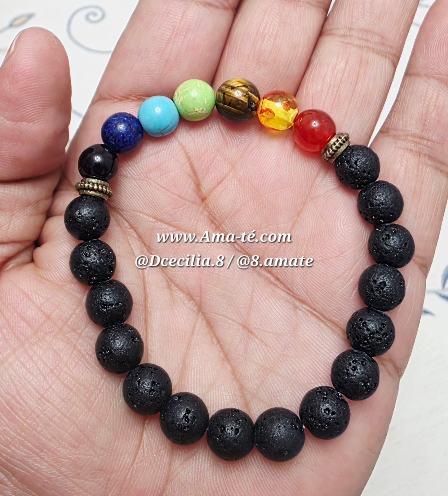 Pulcera Piedra Volcanoca y 7 Chakras | Lava Rock 7 Chakras Bracelet