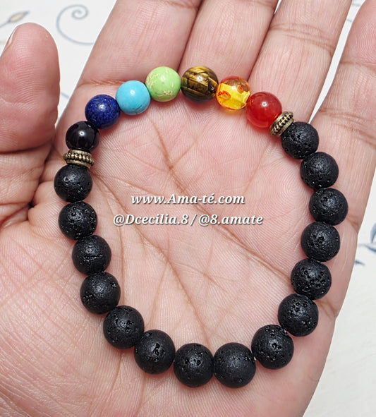 Pulcera Piedra Volcanoca y 7 Chakras | Lava Rock 7 Chakras Bracelet